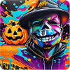 Graffiti Halloween Skull and Pumpkin