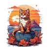 Katze auf Schatztruhe im Sunset