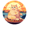 Sunset Feast: Chubby Cat Enjoys