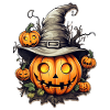 Kürbiskopf mit Hexenhut, Halloween