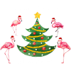 Flamingo Flocking Around Christmas Tree