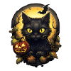 Halloween black cat with pumpkin