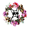 DOG WITH FLOWERS