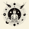 Space-Buddha schwarzweiß