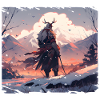 Samurai in snowy landscape