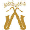 Crossed saxophones with staves