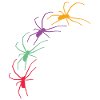 Große bunte Spinnen krabbeln diagonal