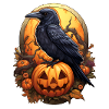 Halloween raven on pumpkin