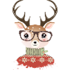 Hirsch mit Weihnachtspullover und Nerd Brille