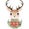 niedlicher Hirsch mit Pullover und Weihnachtskranz