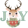 niedlicher Hirsch mit Pullover und Weihnachtskranz