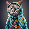 cat with hood and flowers