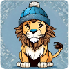 Cool lion with winter hat