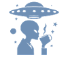 Alien Silhouette with Coffee & UFO