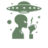 Alien-Silhouette mit Kaffee & UFO
