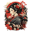 Woman in Japanese mountain landscape