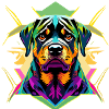 Farbintensiver Rottweiler mit geometrischem Design
