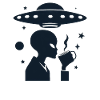 Alien Silhouette with Coffee & UFO