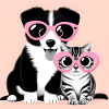 cane e gatto in occhiali rosa