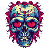 Skull in love with hearts