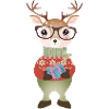 niedlicher Hirsch mit Weihnachtsgeschenk & Brille