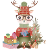 Hirsch mit Weihnachtsgeschenke,Brille und Mütze