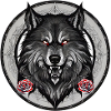 Grim wolf with roses