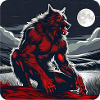 Crimson Werewolf with Full Moon