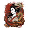 Geisha Asiatique et Dragon Chinois