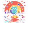 A happy cat and hearts