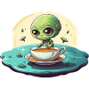grünes alien kaffee kaffeetrinker