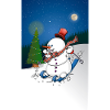 Illustration of a cheerful snowman on skis
