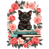 Black cat with reading glasses