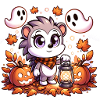 Halloween hedgehog with cute ghosts