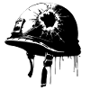 Kriegshelm mit Einschussloch | Antikriegsbild