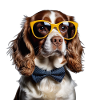 Spaniel dog wearing black sunglasses
