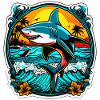 requin et coucher de soleil