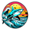 requin et coucher de soleil