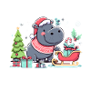 Christmas Hippopotamus Santa Claus