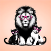lion and cats with pink glasses