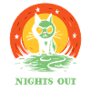 Outside at night, a cat