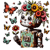 Robotbarn med blomster, sød, vintage