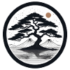 Zen-Bonsai-Baum und Berge