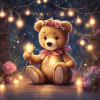 Mädchen Teddy unter Lichterketten
