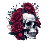 Skull and Roses Red Flowers Gothic