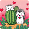 Hedgehog couple with cactus