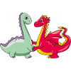 Cartoonish dragon and dino