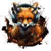 Fuchs mit Kopfhörer Splatterkunst