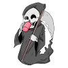 Grim Reaper with coffee