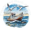 Fishing boat with seagulls